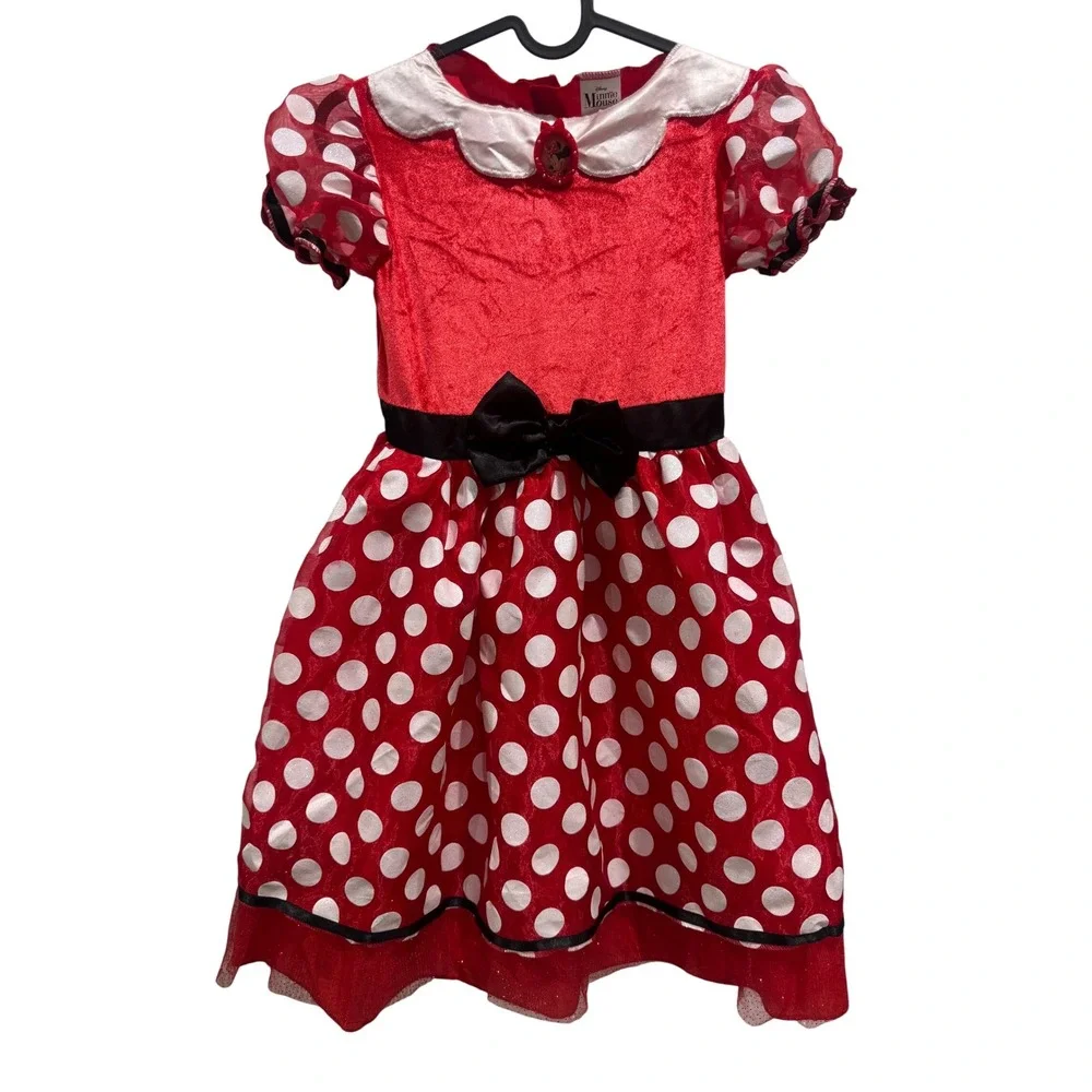 Disney Minnie Mouse Girls Dress Costume Red Polka‎ Dot Bow Halloween